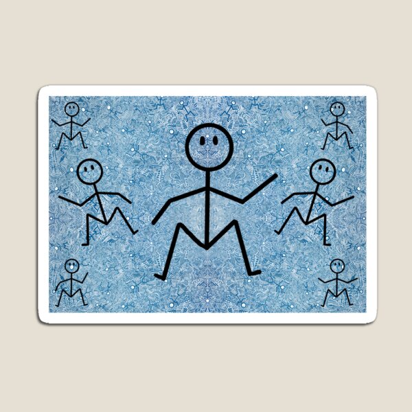 Blue And White Abstract Dancing Men Stick Figure Pattern Magnet