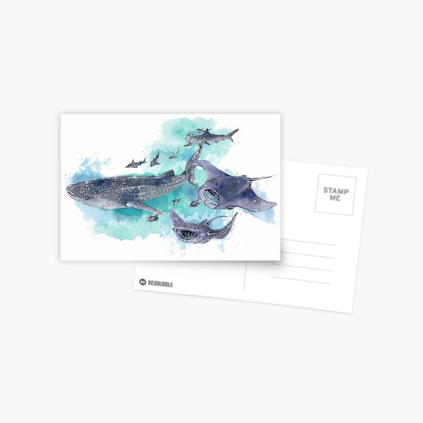 Vista previa del artículo con la obra «Tiburones estrella y rayos», diseñado y vendido por loveisart.
