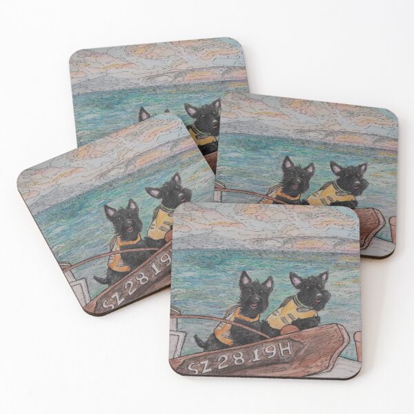 Item preview,  Scottie dog, Scottish terriers, boat, sea, hand painted, original design designed and sold by ElenaAdamArt.