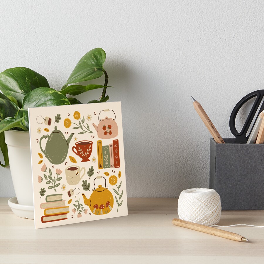 Flowery Books and Tea Art Board Print