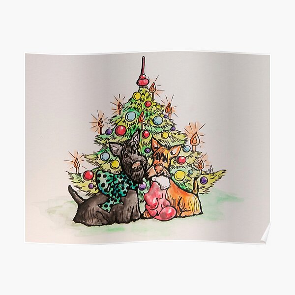 Scottie Christmas, Scottish terrier, Christmas card, hand painted, original design Poster
