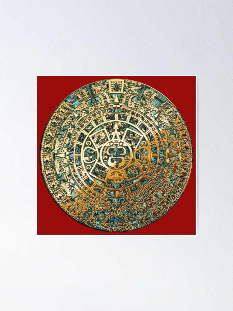 "Ancient Mayan (Aztec) Calendar (Jade & Gold) " Poster for Sale by