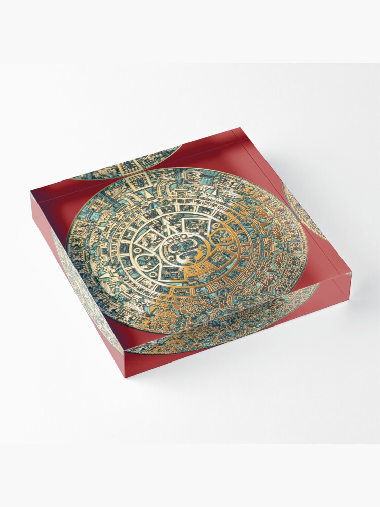 Alternate view of Ancient Mayan (Aztec) Calendar (Jade & Gold) Acrylic Block