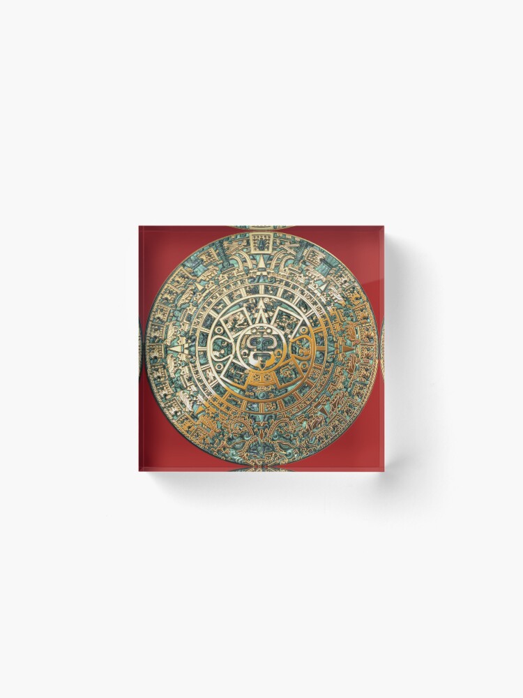 Alternate view of Ancient Mayan (Aztec) Calendar (Jade & Gold) Acrylic Block