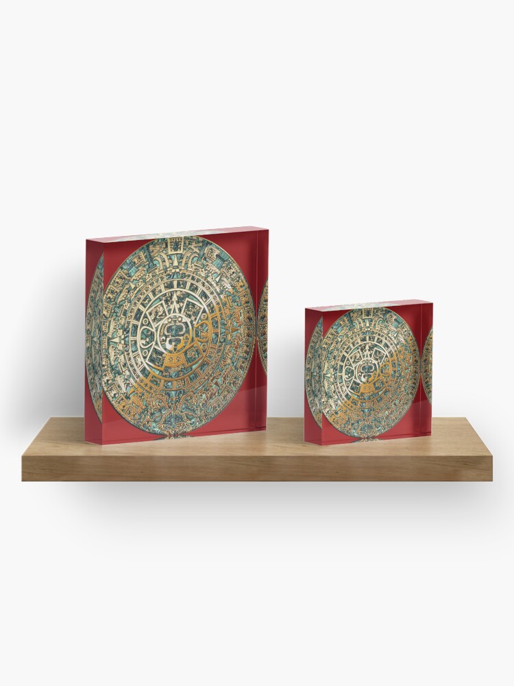 Alternate view of Ancient Mayan (Aztec) Calendar (Jade & Gold) Acrylic Block