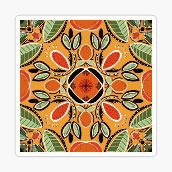 Tangerine Moroccan Tile Mandala  Glossy Sticker