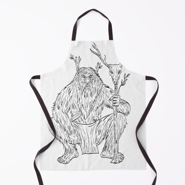 Item preview, Basajaun or Lord of the Woods in Basque Mythology Squatting with Staff of Deer Skull Drawing designed and sold by patrimonio.