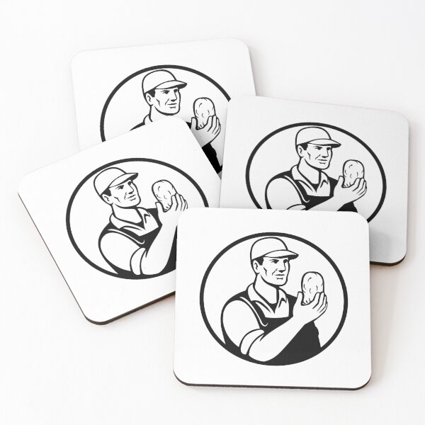 Item preview, Organic Farmer or Potato Grower Holding Up Potato Set Inside Circle  Mascot Black and White Retro Style designed and sold by patrimonio.
