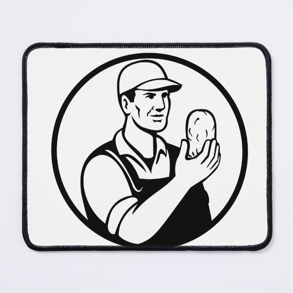 Item preview, Organic Farmer or Potato Grower Holding Up Potato Set Inside Circle Mascot Black and White Retro Style designed and sold by patrimonio.