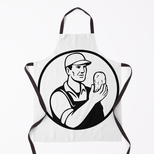 Item preview, Organic Farmer or Potato Grower Holding Up Potato Set Inside Circle  Mascot Black and White Retro Style designed and sold by patrimonio.