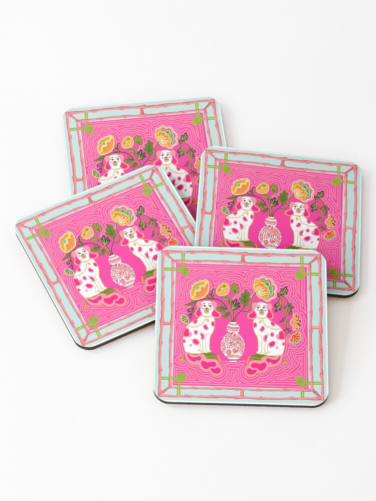 Thumbnail 1 of 5, Coasters (Set of 4), Chinoiserie Staffordshire Pink and Coral designed and sold by Yunihadi.