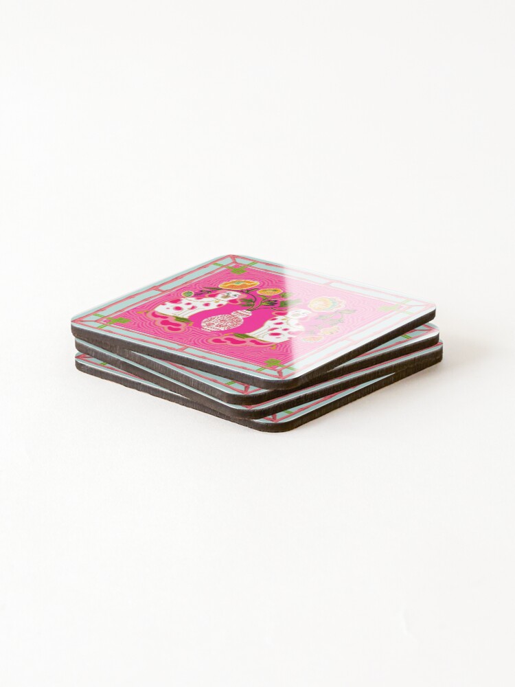 Thumbnail 4 of 5, Coasters (Set of 4), Chinoiserie Staffordshire Pink and Coral designed and sold by Yunihadi.