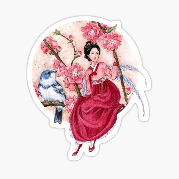 Peach Blossom Fairy and blue bird Sticker