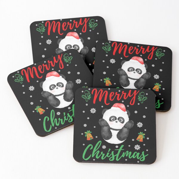 Item preview, Merry Christmas Baby Panda Bear With Santa's Hat and Snowflakes designed and sold by S-JDesigns.