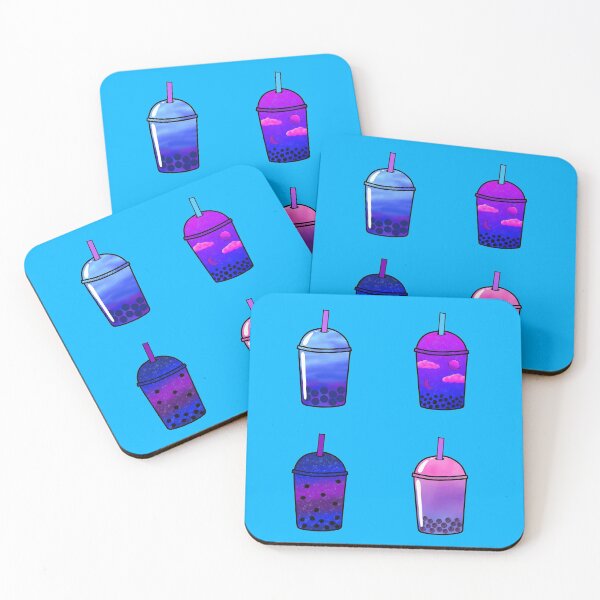 Artikelvorschau, 4-teiliges rosa-lila-blaues ästhetisches Boba-Bubble-Tee-Getränkepaket entworfen und verkauft von KTCreativeSide.