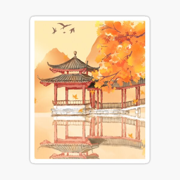 Korean joseon Dynasty style red sky lovers Sticker