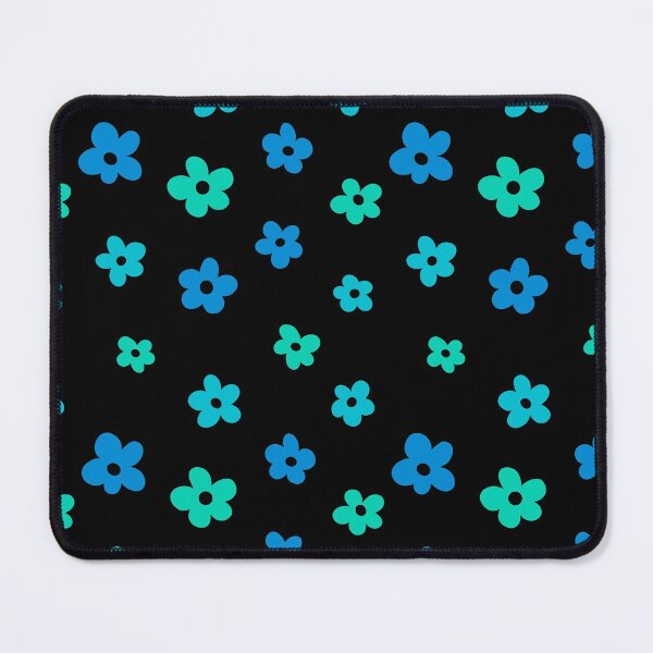 Item preview, Blue green and aqua simple flower pattern (black background) designed and sold by -Lily-Anne-.