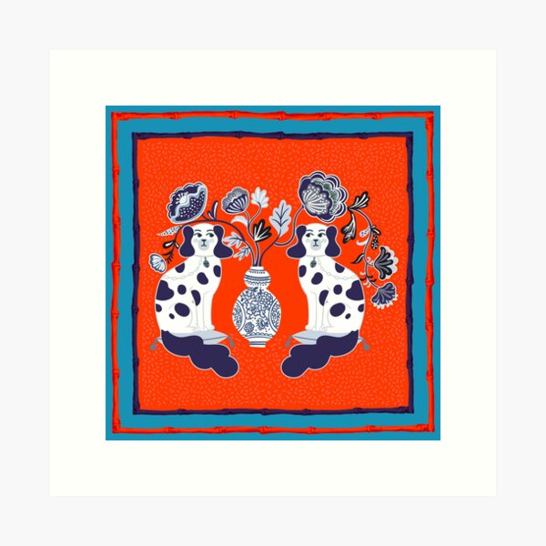 Item preview, Chinoiserie Staffordshire Dark Blue and Tangerine  designed and sold by Yunihadi.
