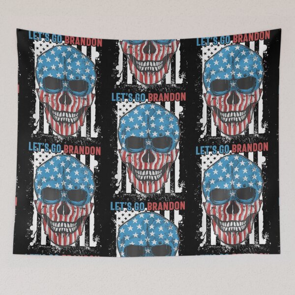 Item preview, Let's Go Brandon Chant Skull Conservative US Flag designed and sold by Jake Marquardt.