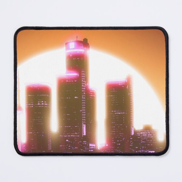 Item preview, Bright Retro Neon Moon Covering Skyscrapers - Coral designed and sold by NexusArts.