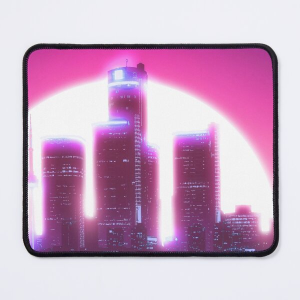Item preview, Bright Retro Neon Moon Covering Skyscrapers - Deep Pink designed and sold by NexusArts.