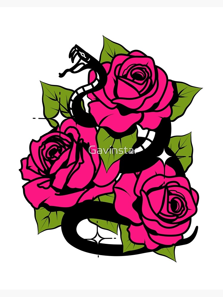 Lámina rígida «Rosas moradas y serpiente» de Gavinstar | Redbubble