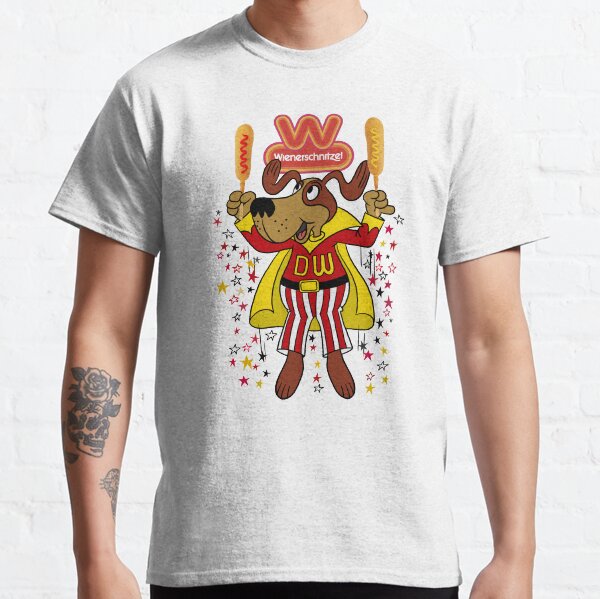 60s Wienerdog Defunct Wienerschnitzel Dachshund Fast Food Mascot with Corn Dogs and Logo Classic T-Shirt