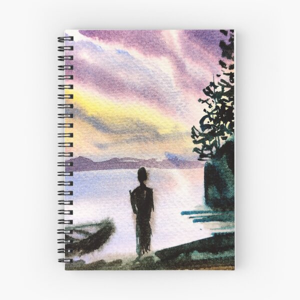 Item preview, Sky reflections in water illustration, sunset scenary in watercolors, purple colors in watercolors designed and sold by Ala Lopatniov.