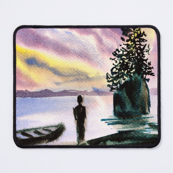 Item preview, Sky reflections in water illustration, sunset scenary in watercolors, purple colors in watercolors designed and sold by Ala Lopatniov.