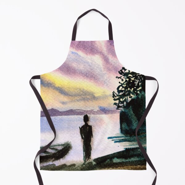 Item preview, Sky reflections in water illustration, sunset scenary in watercolors, purple colors in watercolors designed and sold by Ala Lopatniov.