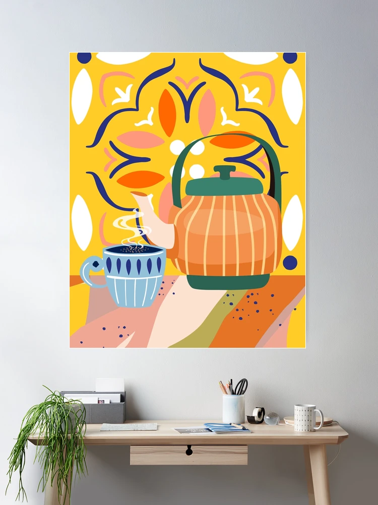 Pumpkin Spice Latte, Tea Chai Kettle & Cup, Modern Bohemian Colorful  India, Eclectic Culture Poster for Sale by 83oranges