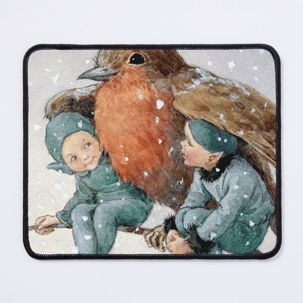 Item preview, Christmas Elves Sheltering with a Robin -  designed and sold by delorisaa.