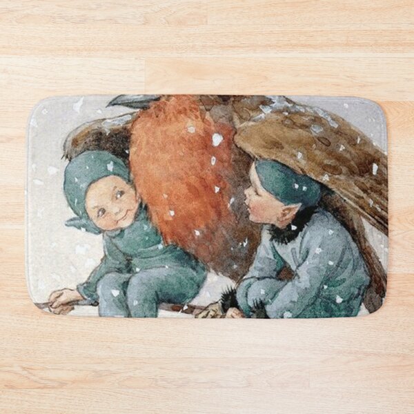 Item preview, Christmas Elves Sheltering with a Robin -  designed and sold by delorisaa.