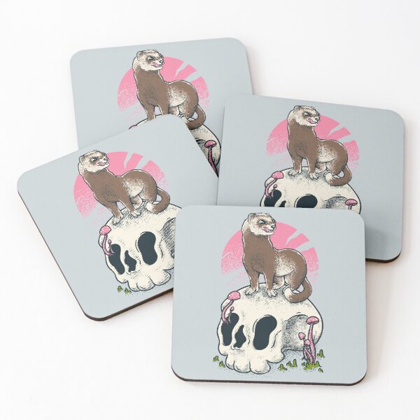 Item preview, Ferret On Skull | Retro Sun | Cute adorable furry creature ruthless killer Dook | Lowbrow art Vintage | forest woodlands cottagecore goblincore mushroom mushrooms fungus fungi plant vines animal designed and sold by Any Color Designs.