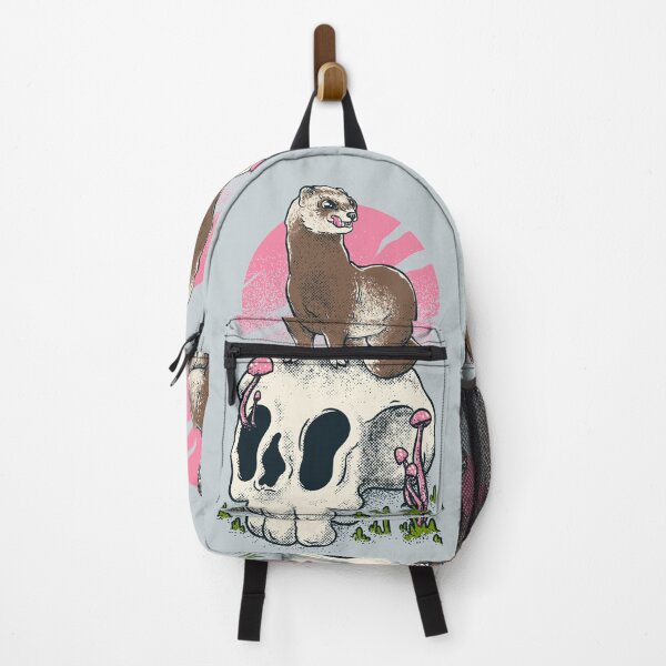 Item preview, Ferret On Skull | Retro Sun | Cute adorable furry creature ruthless killer Dook | Lowbrow art Vintage | forest woodlands cottagecore goblincore mushroom mushrooms fungus fungi plant vines animal designed and sold by Any Color Designs.