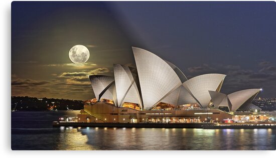 Full Moon Rising Over The Sails Of The Sydney Opera House Metal