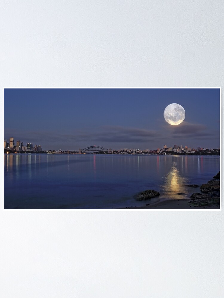 Full Moon Pre Dawn Over Sydney Harbour Skyline Poster By