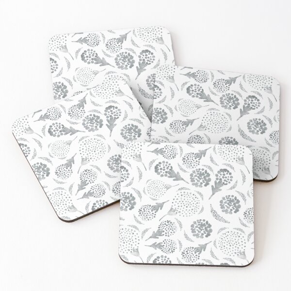 Item preview, Silver flowers and branches on white background. designed and sold by Natalya Alexandrou.