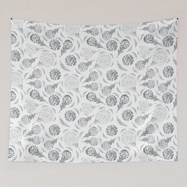 Item preview, Silver flowers and branches on white background. designed and sold by Natalya Alexandrou.