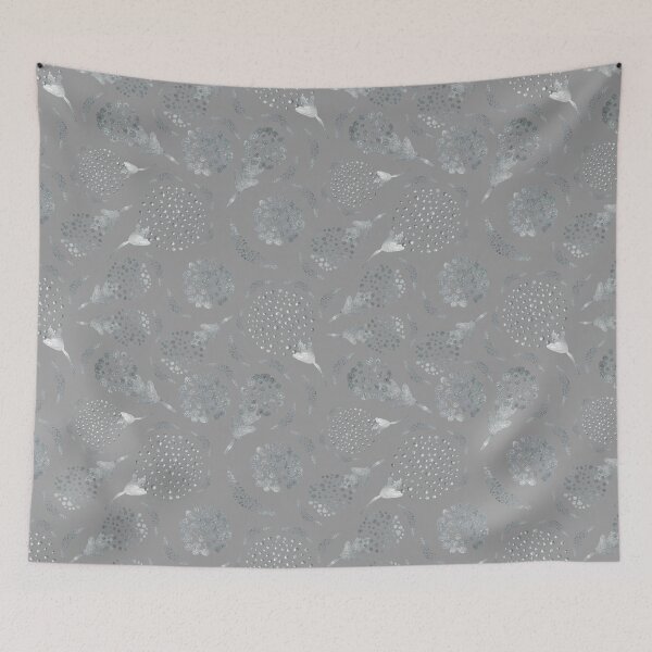 Item preview, Silver flowers and branches on grey background. designed and sold by Natalya Alexandrou.