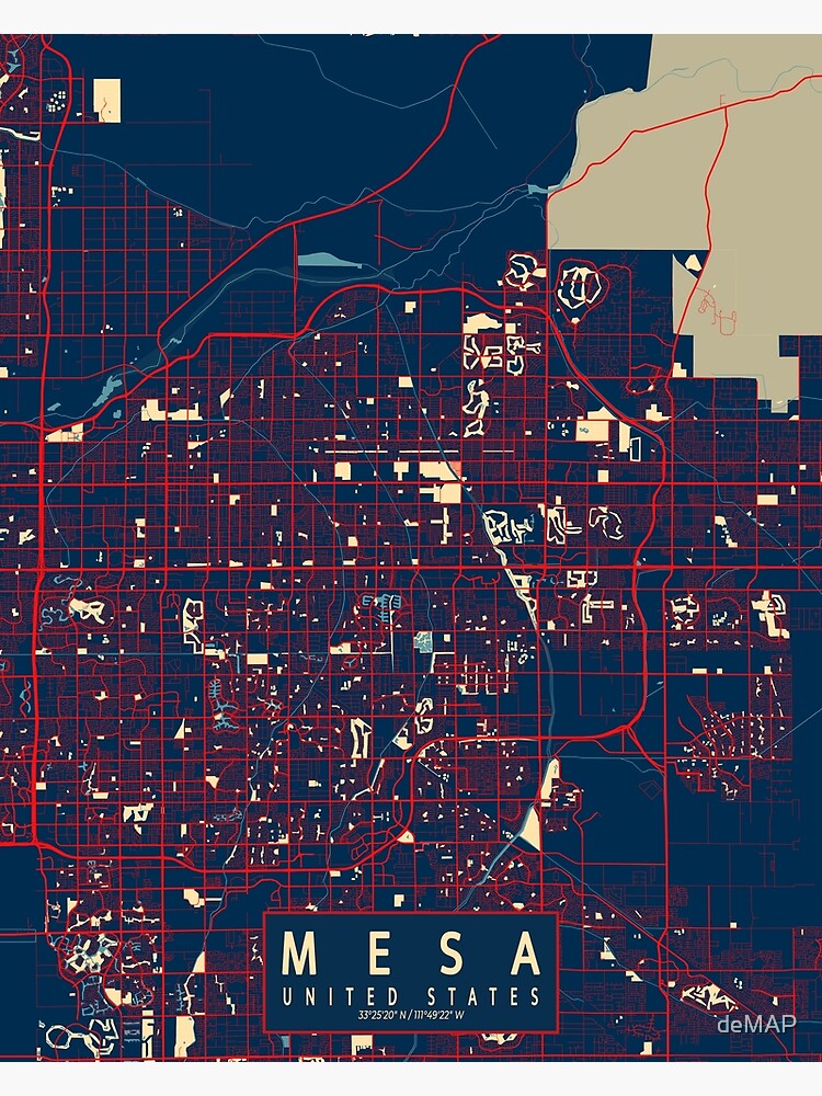 Mesa City Map Of Arizona USA Hope Poster For Sale By DeMAP Redbubble   Flat,750x,075,f Pad,750x1000,f8f8f8 