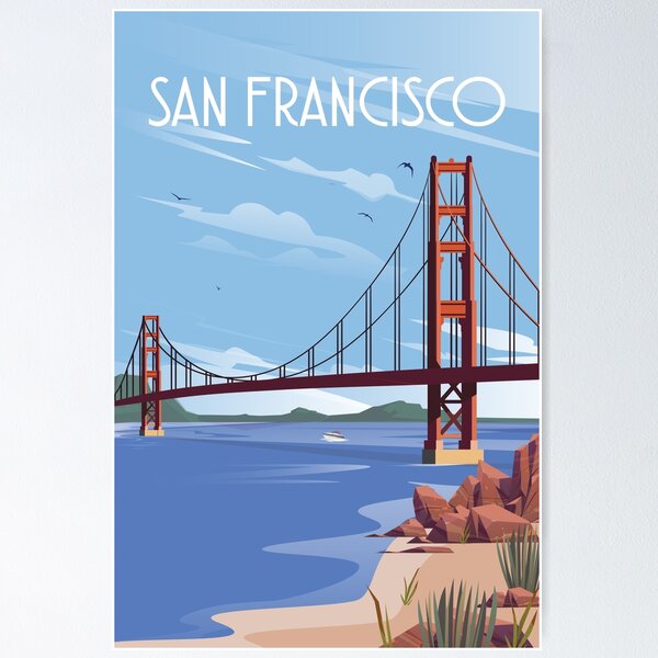 Item preview, San Francisco golden gate bridge travel poster designed and sold by Arctic frame studio.
