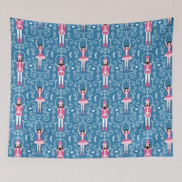 Item preview, nutcracker character and ballerina on dark blue background designed and sold by Lozovytska.
