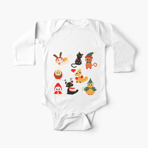 Christmas Cat Pack. Xmas Cat Collection Long Sleeve Baby One-Piece
