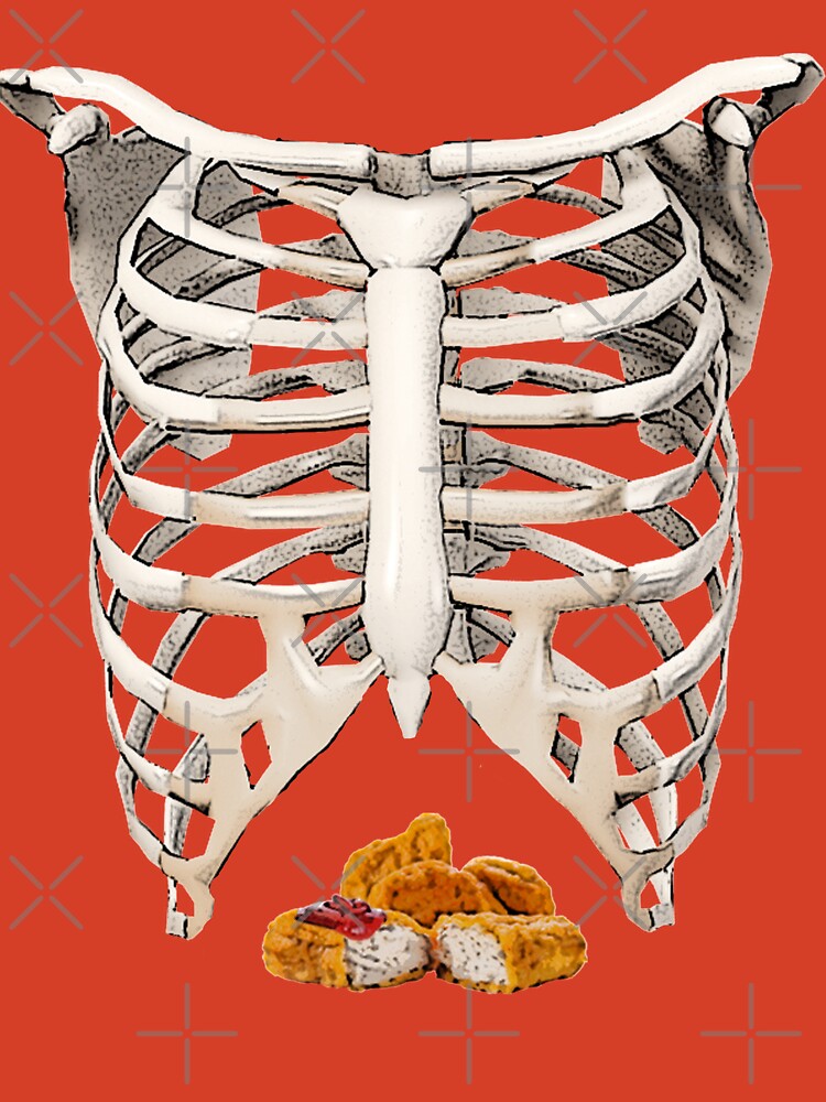 Funny X-Ray Skeleton Rib Cage and Chicken Nuggets with Ketchup