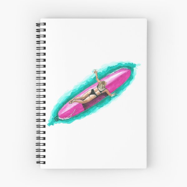 Item preview, Fuscia Freedom - Surfer girl on pink surfboard in turquoise green water designed and sold by LaniCroaker.