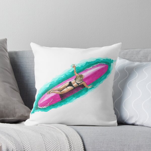 Item preview, Fuscia Freedom - Surfer girl on pink surfboard in turquoise green water designed and sold by LaniCroaker.