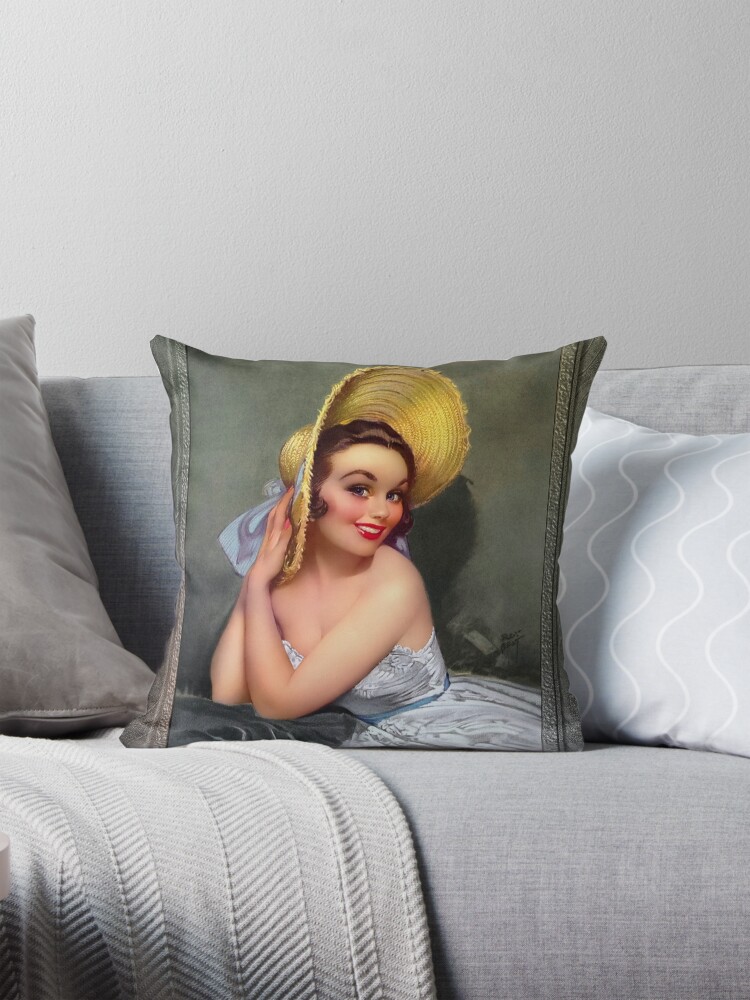 The Yellow Bonnet by Roy Best - A Southern Beauty 2 The Yellow Bonnet by Roy Best Classic Xzendor7 Old Masters Reproductions Decorative Art Print Throw Pillow