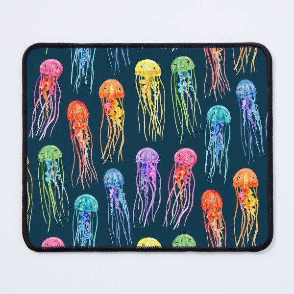 Item preview, Rainbow Watercolor Jellies on Dark Teal designed and sold by micklyn.