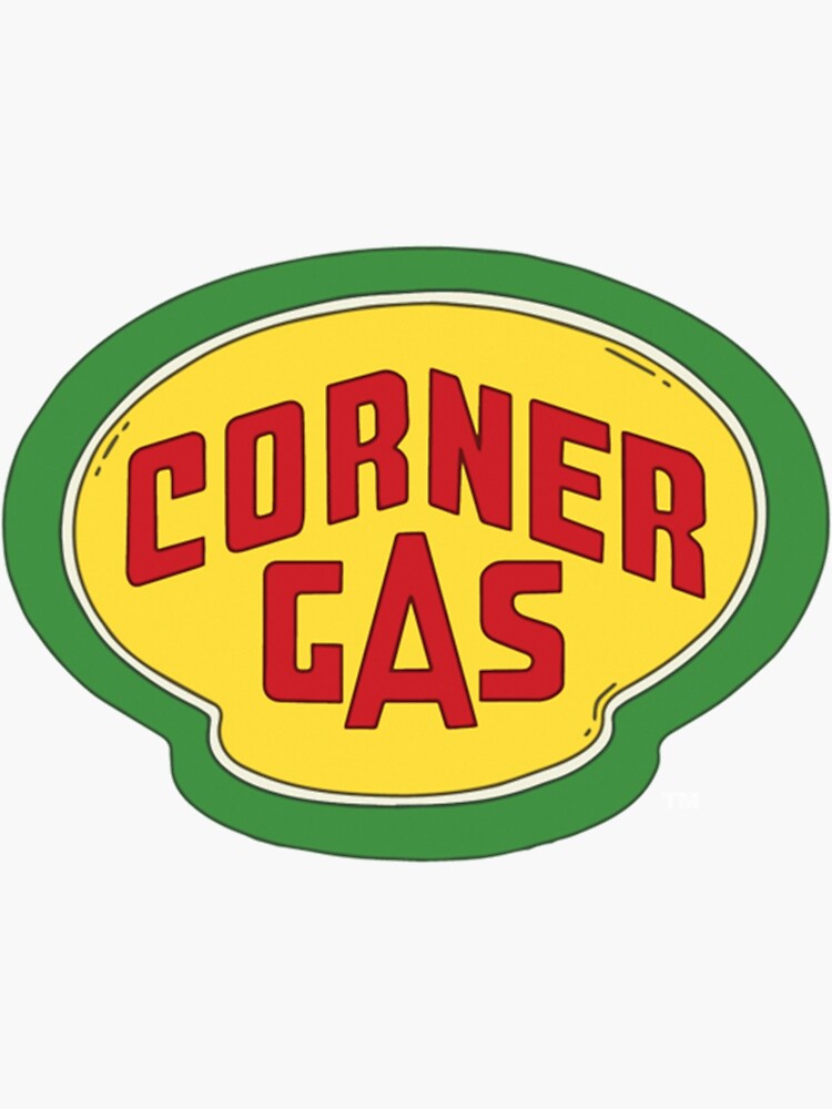 "Corner Gas Logo Wwhite Text Essential" Sticker for Sale by